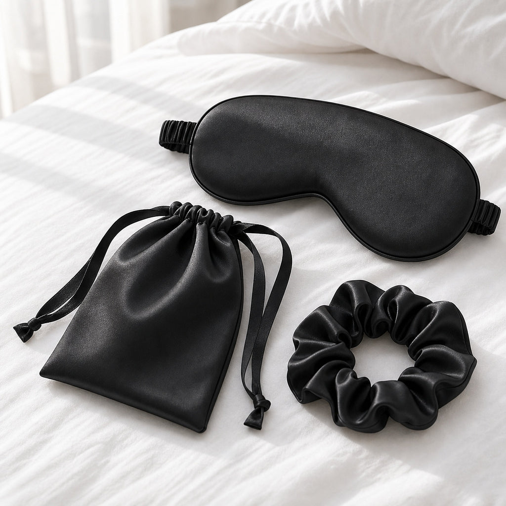 Cozy Haven Satin-Look Sleep Eye Mask Set - 3-Piece - Black 3-Piece Set