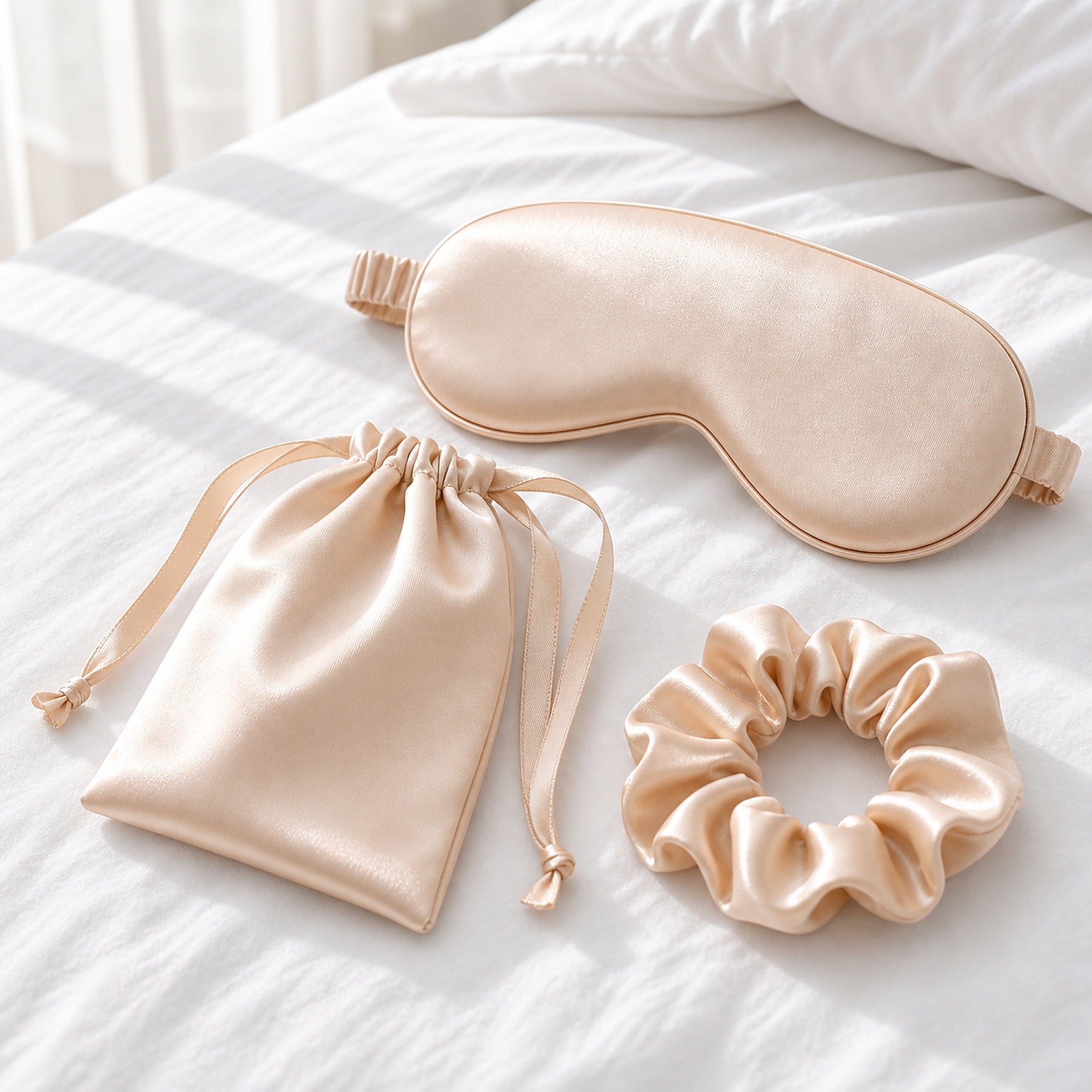Cozy Haven Satin-Look Sleep Eye Mask Set - 3-Piece - Champagne 3-Piece Set