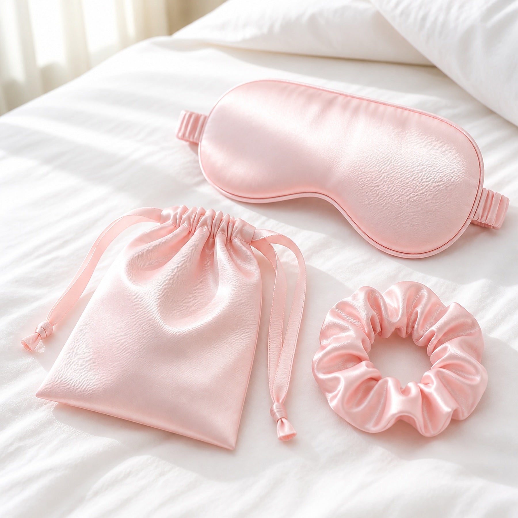 Cozy Haven Satin-Look Sleep Eye Mask Set - 3-Piece - Light Pink 3-Piece Set
