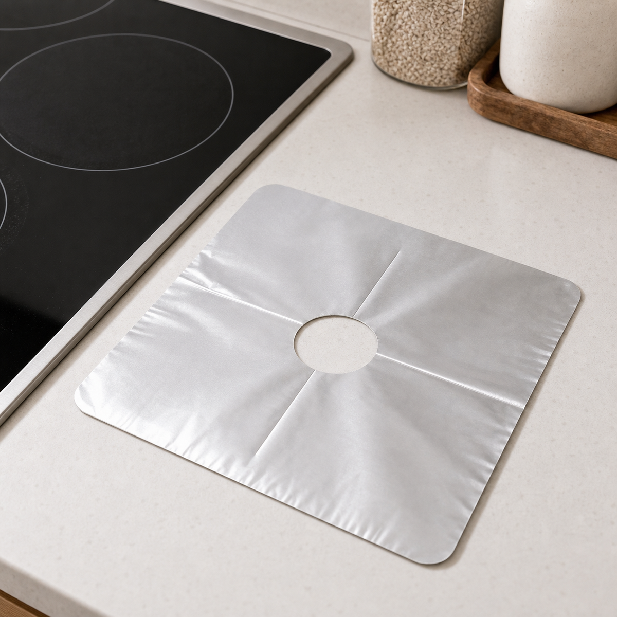 Cozy Haven Stove Burner Liners styled in a home setting