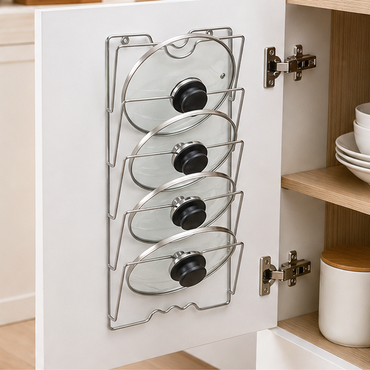 Cozy Haven Silver Five-Tier Pot Lid Organizer Rack lifestyle image 1