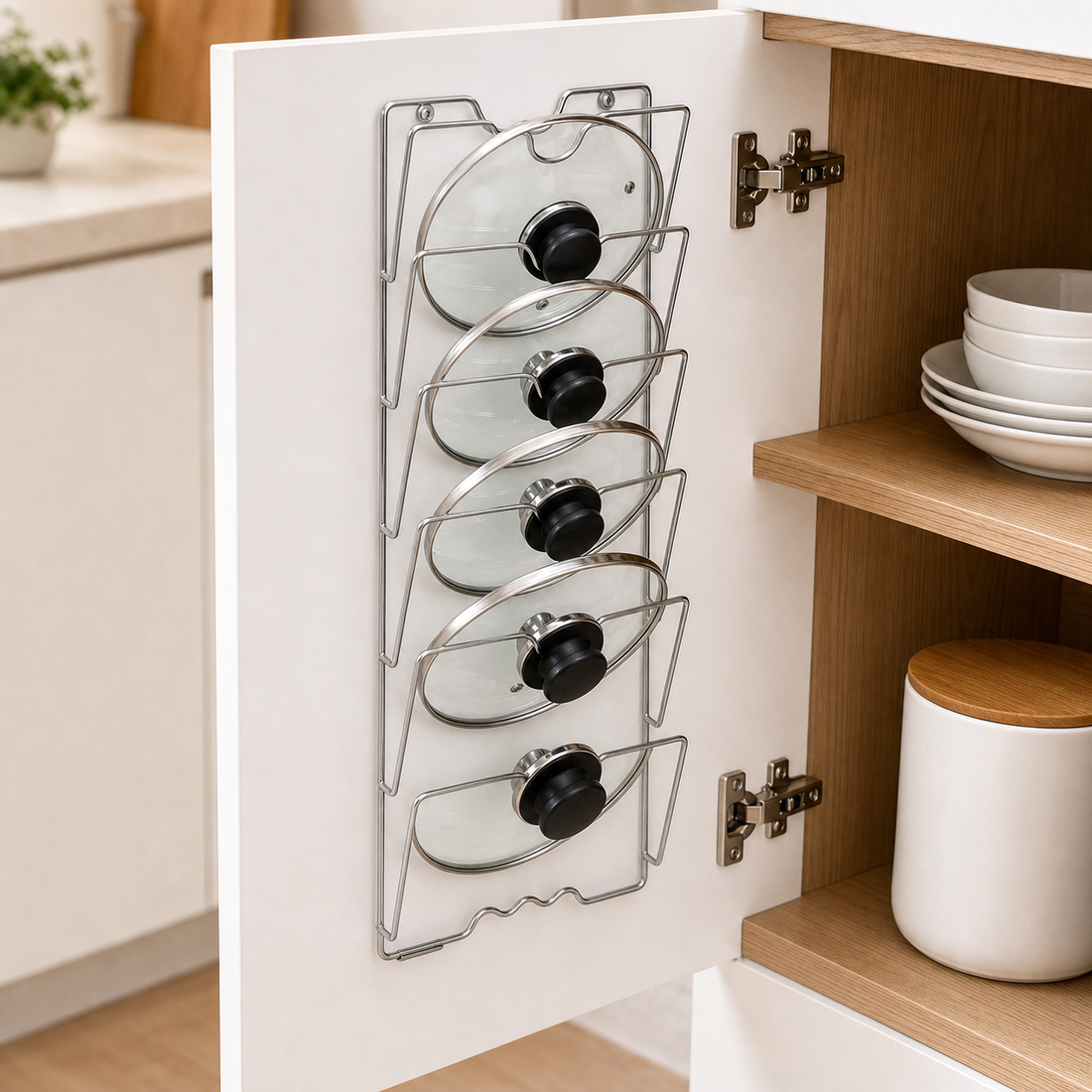 Silver Five-Tier Pot Lid Organizer Rack