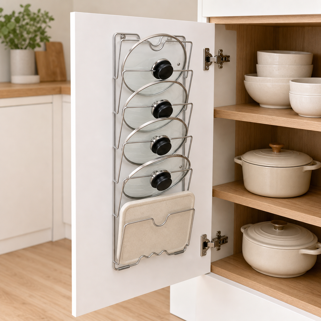 Silver Five-Tier Pot Lid Organizer Rack