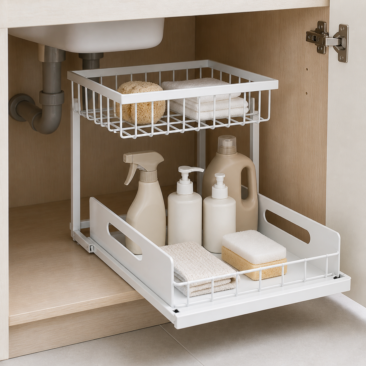 Cozy Haven Sliding Under Sink Organizer - WHITE