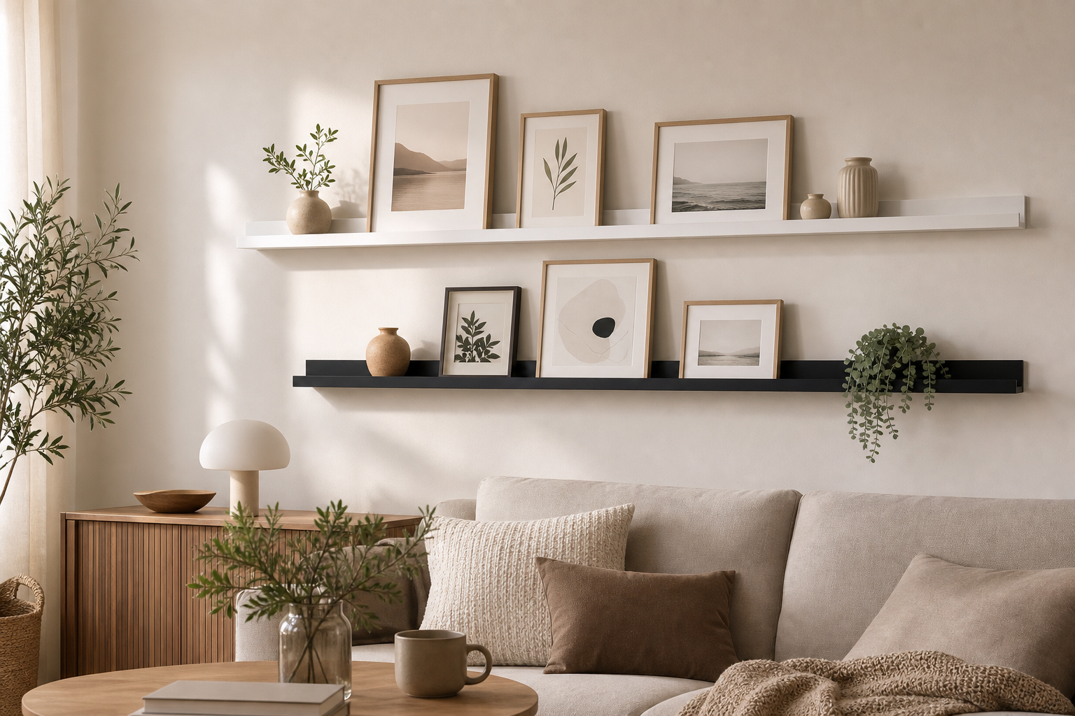 Cozy Haven Slim Metal Floating Picture Ledge styled image 1