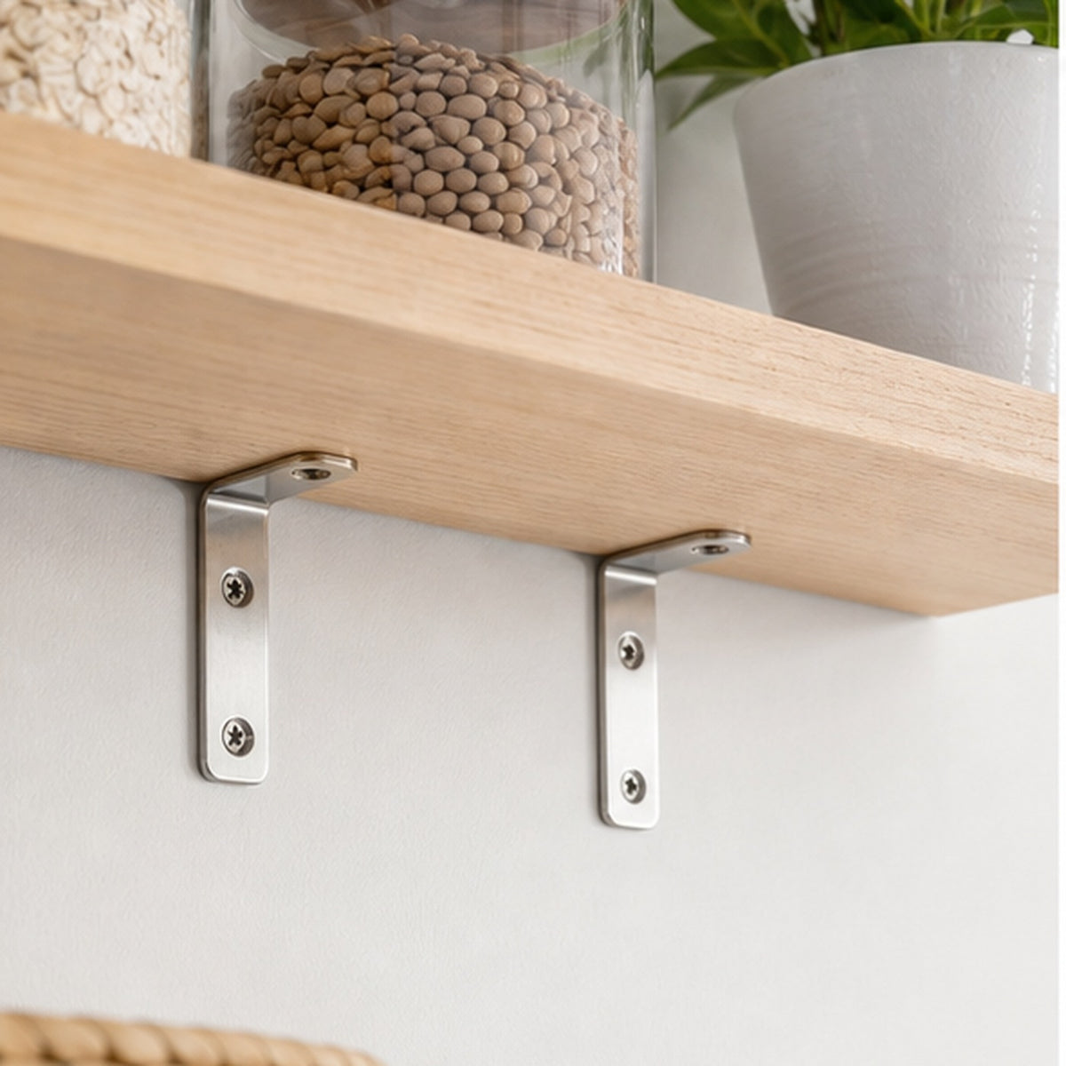 Cozy Haven Stainless Steel Shelf Brackets - 10 Piece Set styled in a home setting