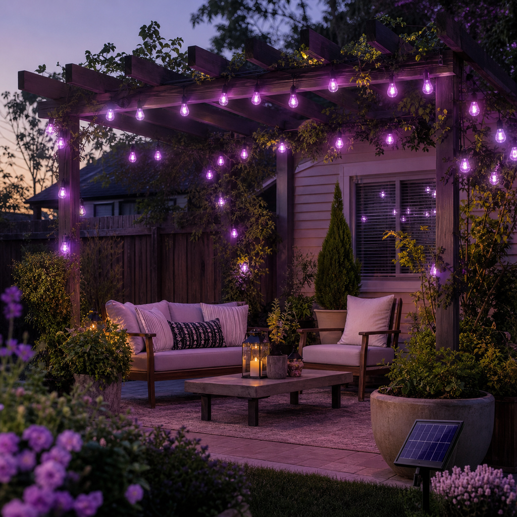 Cozy Haven Waterproof Solar String Lights lifestyle image 4 for Purple / 1 Pack; Purple / 2 Pack
