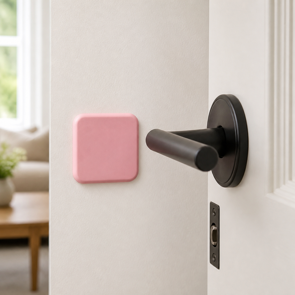 Cozy Haven Silicone Door Handle Wall Protector - Square Pink - 4.5 cm lifestyle