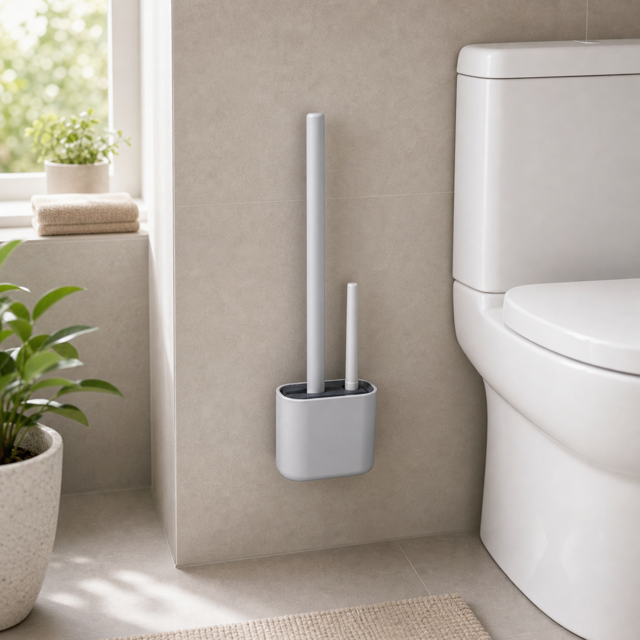 Cozy Haven Style 1 Grey Wall-Hanging Silicone Toilet Brush Set lifestyle image style1_grey