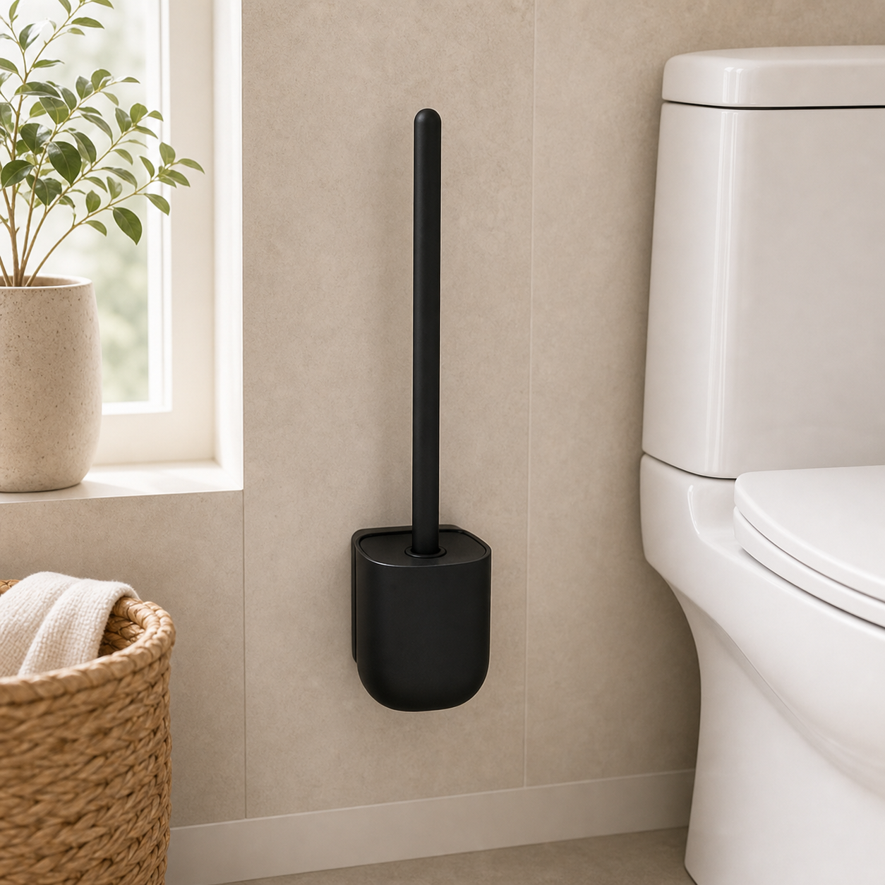 Cozy Haven Style 2 Black Wall-Hanging Silicone Toilet Brush Set lifestyle image style2_black