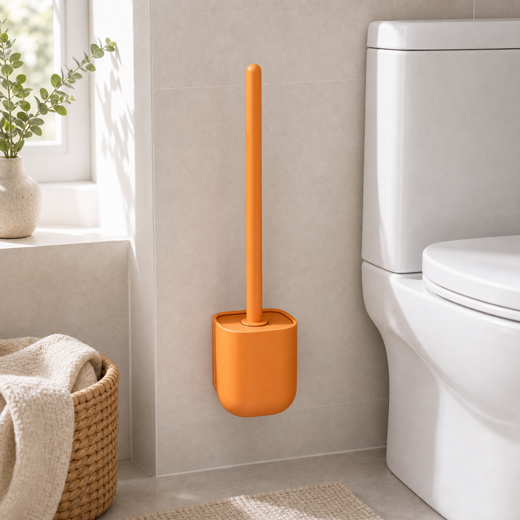 Cozy Haven Style 2 Orange Wall-Hanging Silicone Toilet Brush Set lifestyle image style2_orange