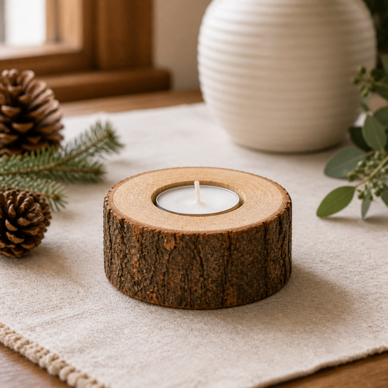 Cozy Haven Style 1 Short Bark Holder natural wood tea light holder lifestyle image style_1