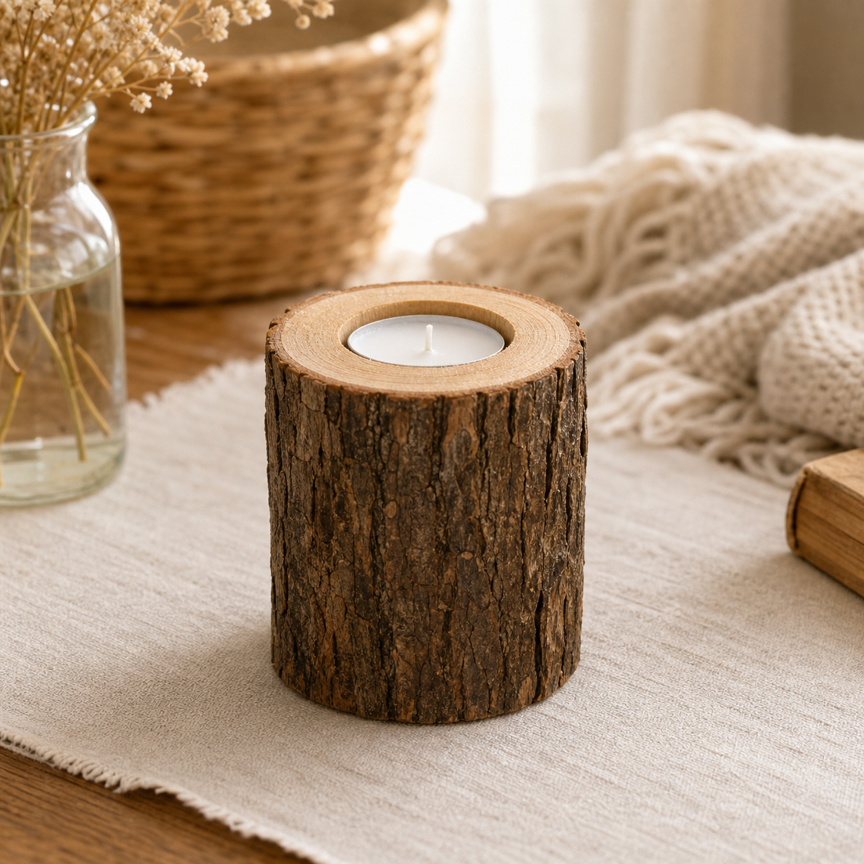 Cozy Haven Style 3 Tall Bark Holder natural wood tea light holder lifestyle image style_3