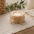 Cozy Haven Natural Wood Tea Light Holder short twine single holder styled view