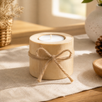 Cozy Haven Natural Wood Tea Light Holder medium twine single holder styled view
