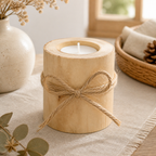 Cozy Haven Natural Wood Tea Light Holder tall twine single holder styled view