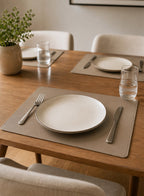Cozy Haven Taupe Leather-Look Placemat Set styled kitchen view 2
