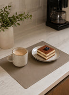 Cozy Haven Taupe Leather-Look Placemat Set styled kitchen view 3