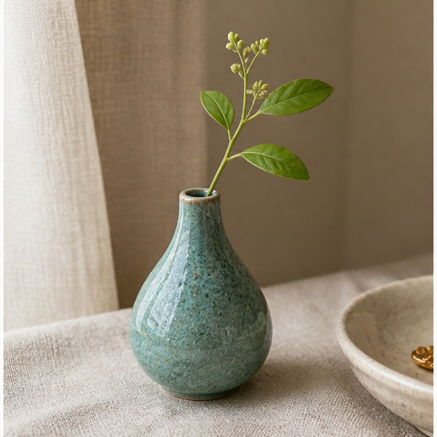 Cozy Haven Teal Ceramic Bud Vase lifestyle image 2