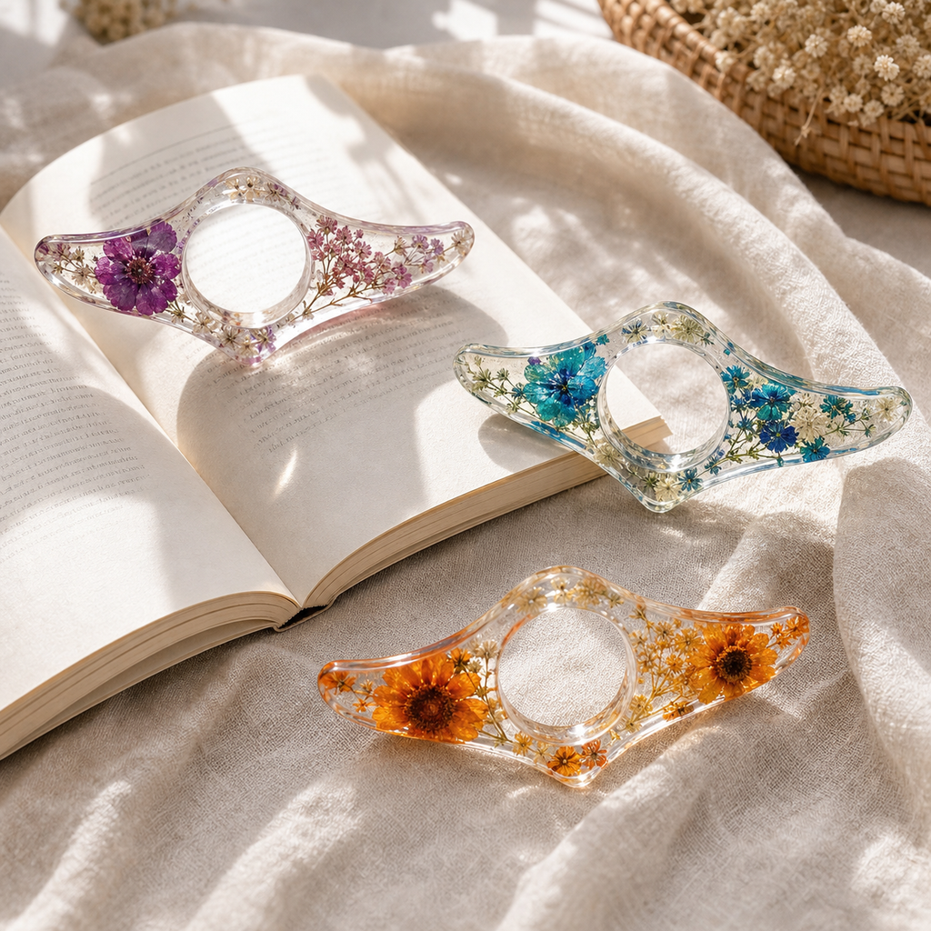 Cozy Haven Floral Resin Book Page Holder - mixed floral resin 3-piece book page holder set