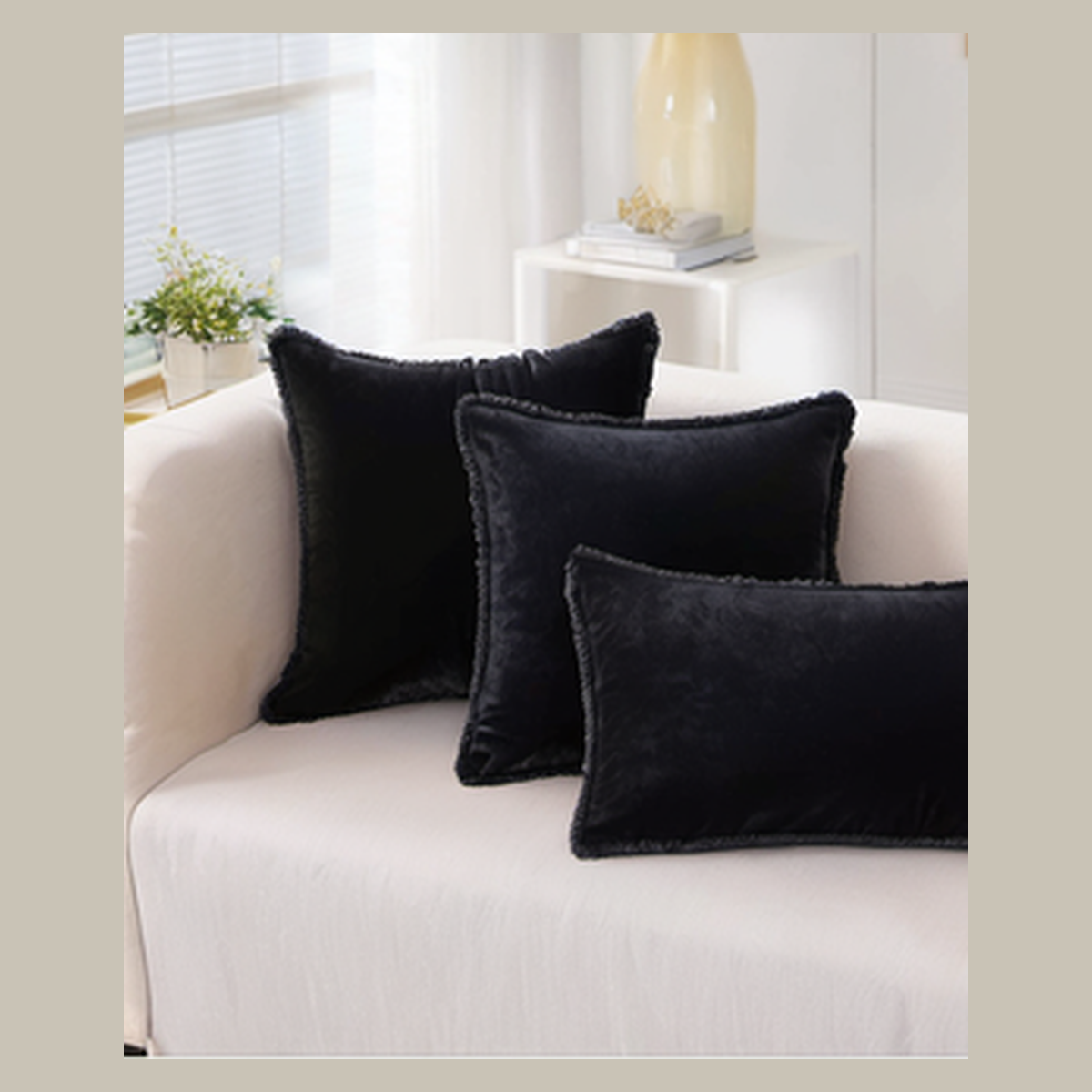 Cozy Haven lifestyle image for Cozy Haven Velvet Throw Pillow Covers Set - 4 Pack Luxury Square Cushion Cases 18x18 Inch - Bedroom - Black