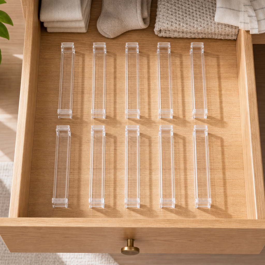 Cozy Haven Transparent Drawer Dividers - exact 10 piece set lifestyle