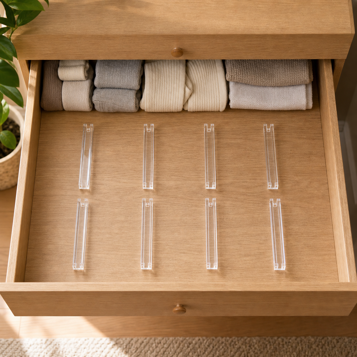 Cozy Haven Transparent Drawer Dividers - exact 8 piece set lifestyle