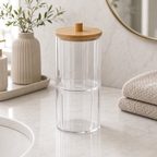 Cozy Haven Acrylic Cotton Swab Holder with Bamboo Lid - tall two-tier acrylic swab holder with bamboo lid