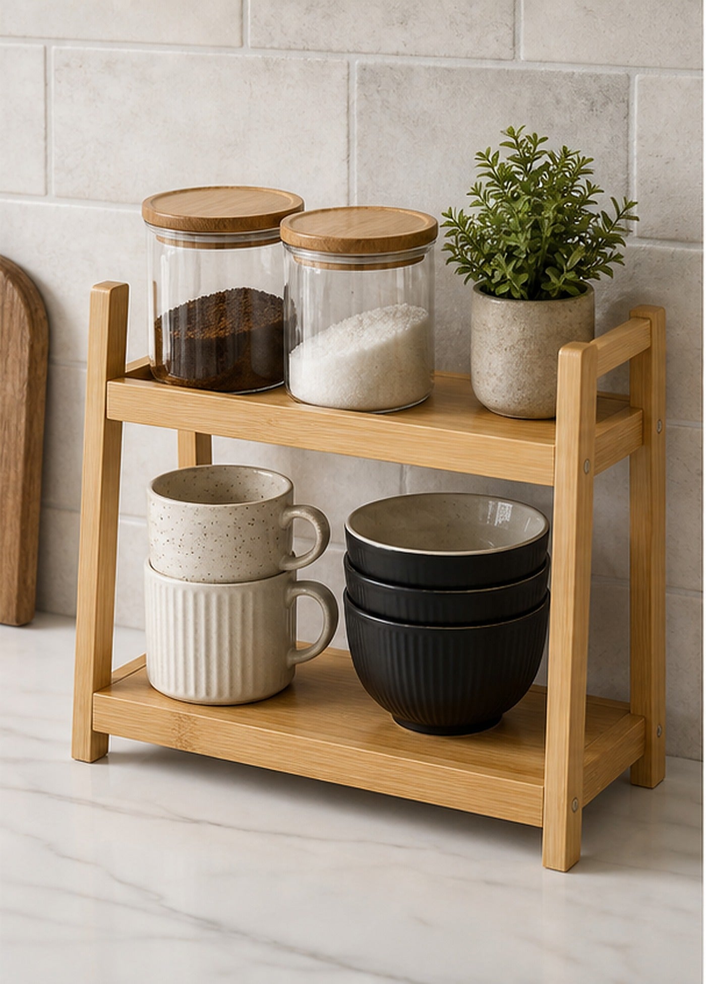 Cozy Haven Two-Tier Bamboo Countertop Shelf lifestyle image 2