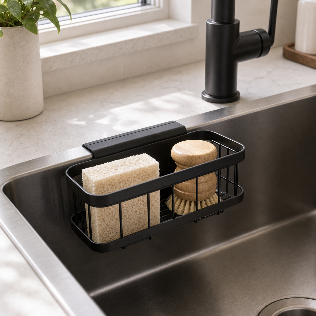 Cozy Haven Sink Drain Sponge Rack - black upgraded B sink rack lifestyle