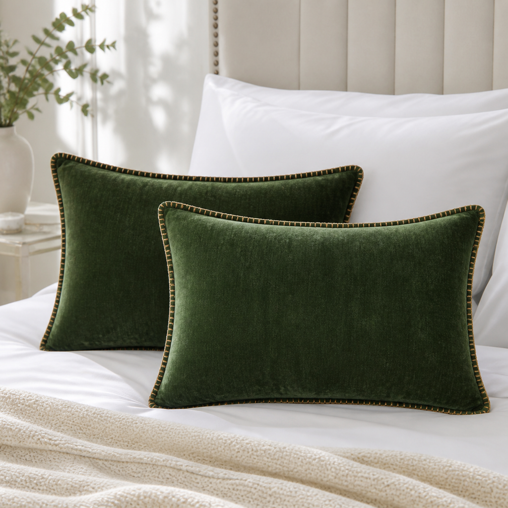 Cozy Haven Gold-Trim Velvet Pillow Covers - 2-Pack - 12 x 20 in (30 x 50 cm) / Dark Green - 2 Pack