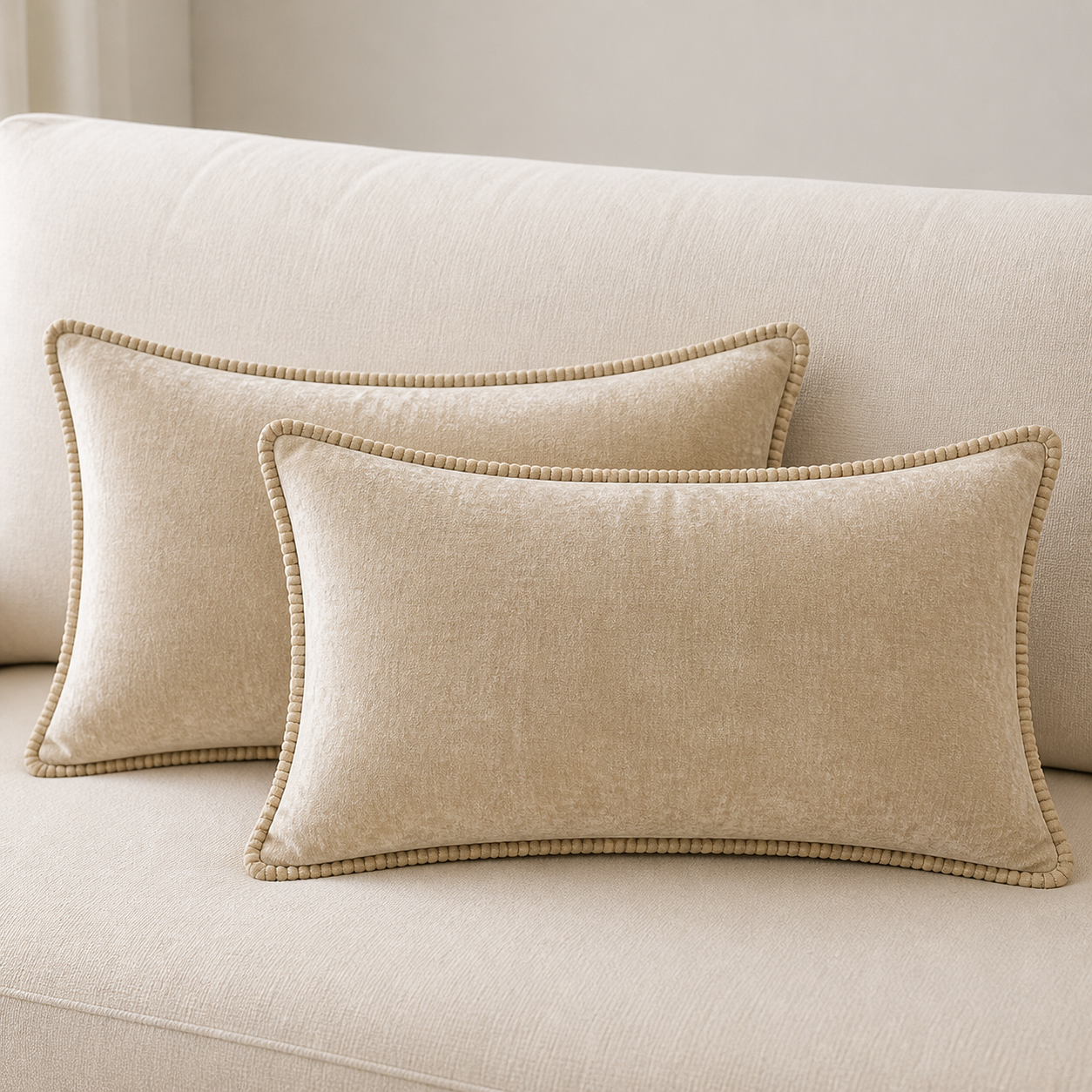 Cozy Haven Gold-Trim Velvet Pillow Covers - 2-Pack - 12 x 20 in (30 x 50 cm) / Beige - 2 Pack
