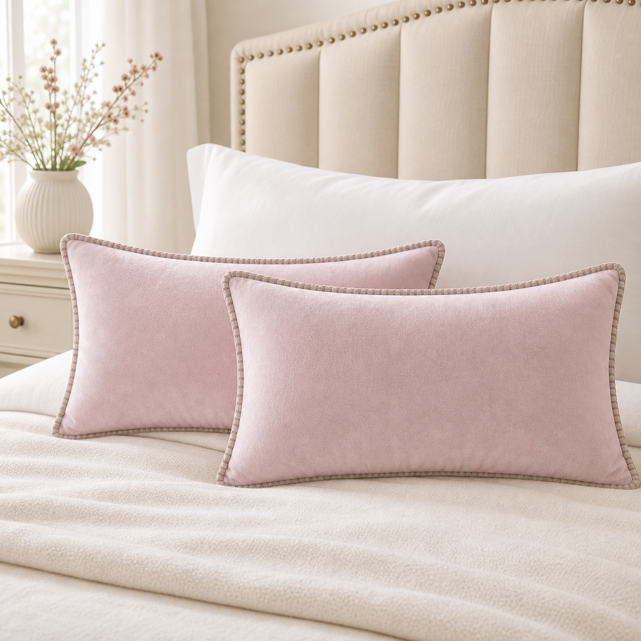 Cozy Haven Gold-Trim Velvet Pillow Covers - 2-Pack - 12 x 20 in (30 x 50 cm) / Blush Pink - 2 Pack