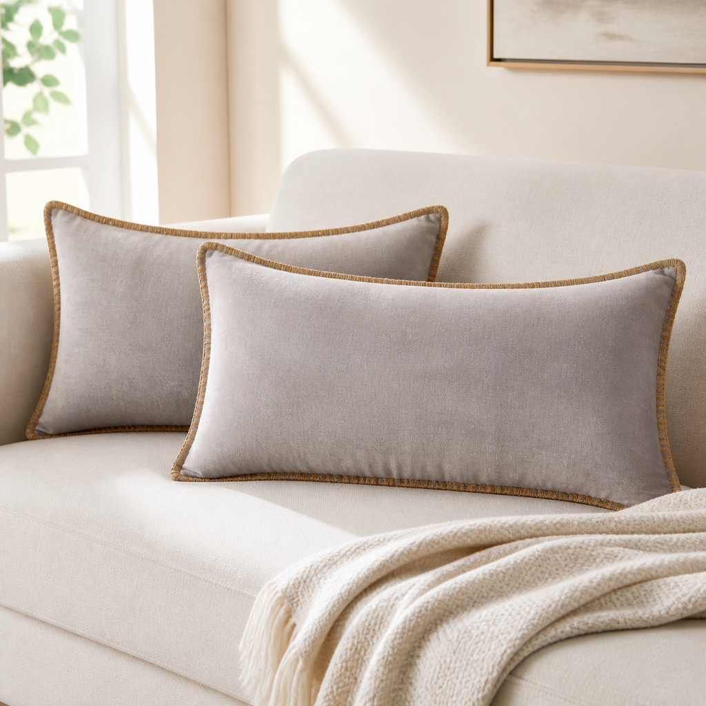 Cozy Haven Gold-Trim Velvet Pillow Covers - 2-Pack - 12 x 20 in (30 x 50 cm) / Light Gray - 2 Pack