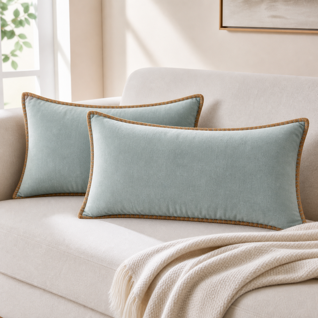 Cozy Haven Gold-Trim Velvet Pillow Covers - 2-Pack - 12 x 20 in (30 x 50 cm) / Mint Green - 2 Pack