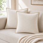 Cozy Haven Gold-Trim Velvet Pillow Covers - 2-Pack - 16 x 16 in (40 x 40 cm) / Cream White - 2 Pack