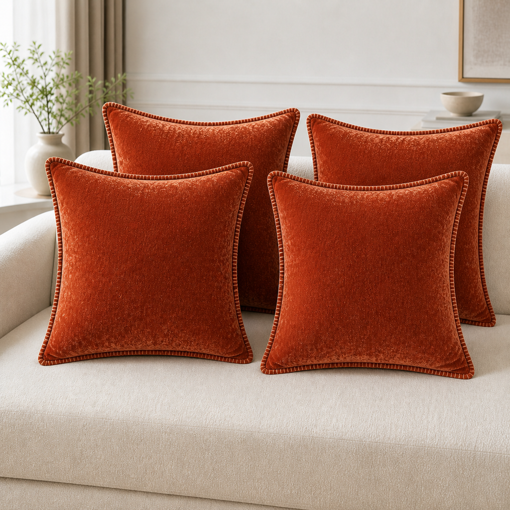 Cozy Haven Velvet Throw Pillow Covers Set - Rust Red