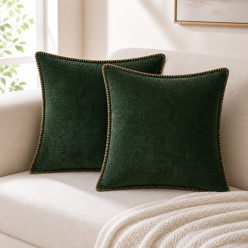 Cozy Haven Gold-Trim Velvet Pillow Covers - 2-Pack - 16 x 16 in (40 x 40 cm) / Dark Green - 2 Pack