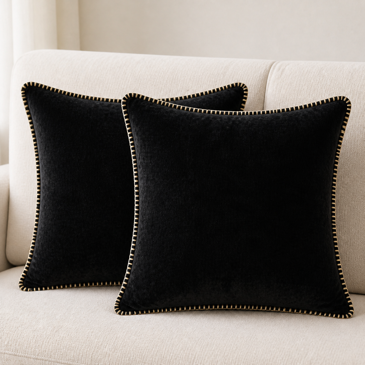 Cozy Haven Gold-Trim Velvet Pillow Covers - 2-Pack - 16 x 16 in (40 x 40 cm) / Black - 2 Pack
