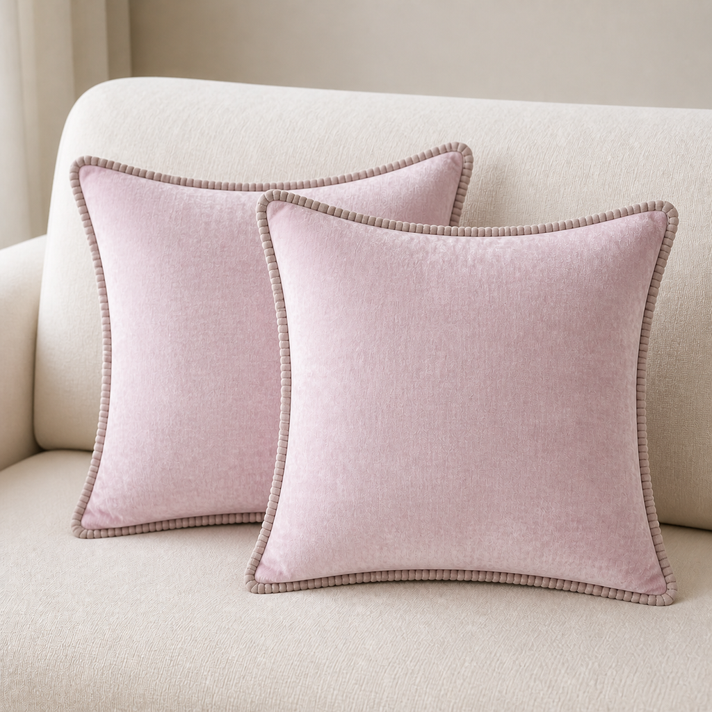 Cozy Haven Gold-Trim Velvet Pillow Covers - 2-Pack - 16 x 16 in (40 x 40 cm) / Blush Pink - 2 Pack