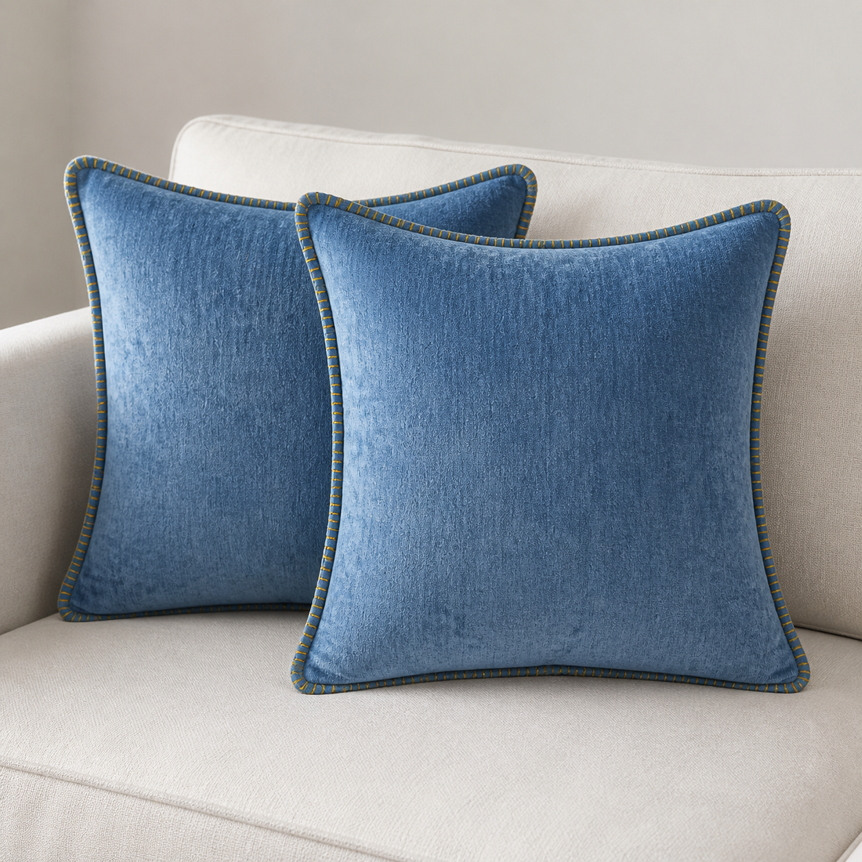 Cozy Haven Gold-Trim Velvet Pillow Covers - 2-Pack - 16 x 16 in (40 x 40 cm) / Blue - 2 Pack