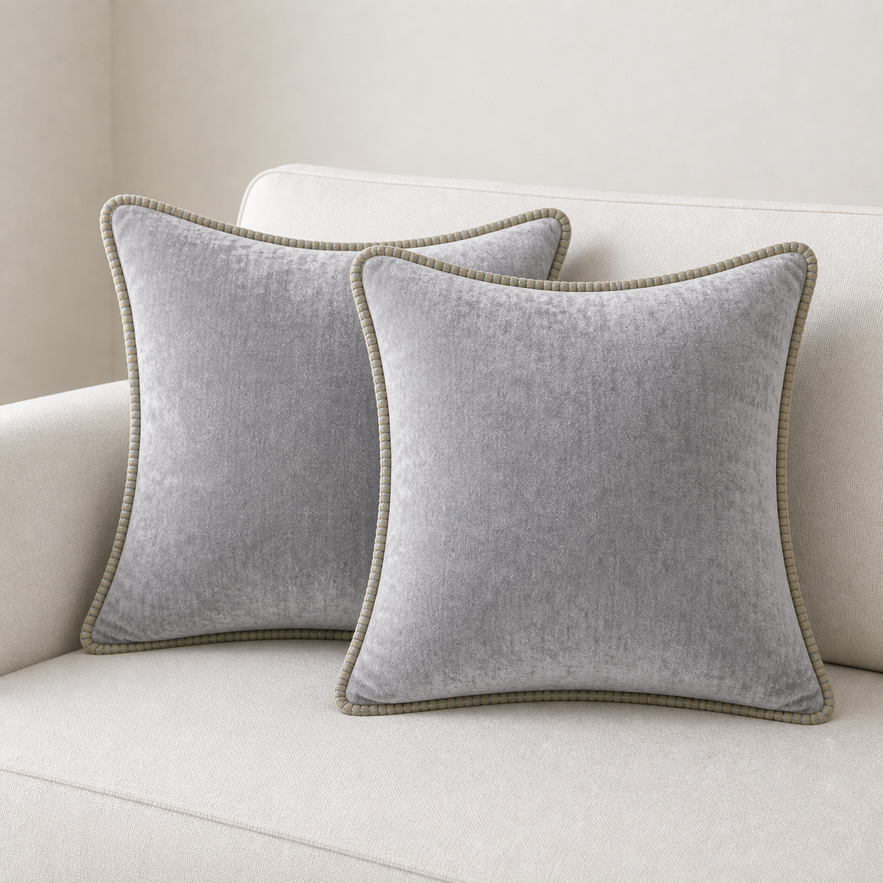 Cozy Haven Gold-Trim Velvet Pillow Covers - 2-Pack - 16 x 16 in (40 x 40 cm) / Light Gray - 2 Pack