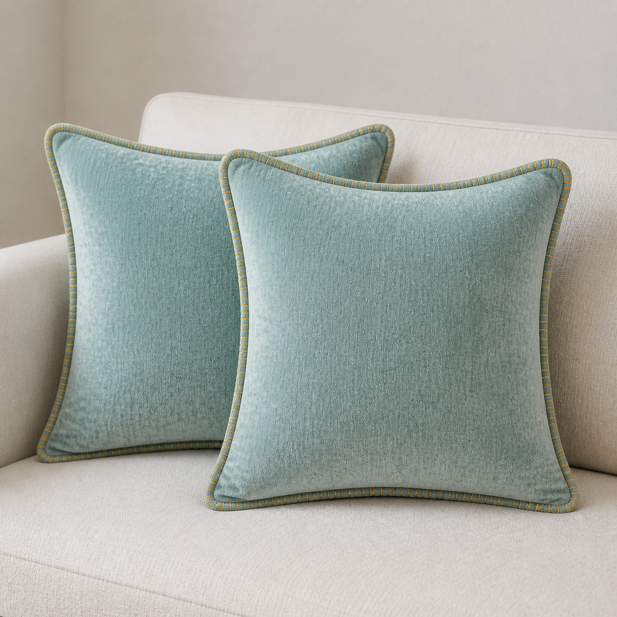 Cozy Haven Gold-Trim Velvet Pillow Covers - 2-Pack - 16 x 16 in (40 x 40 cm) / Mint Green - 2 Pack