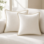 Cozy Haven Gold-Trim Velvet Pillow Covers - 2-Pack - 18 x 18 in (45 x 45 cm) / Cream White - 2 Pack