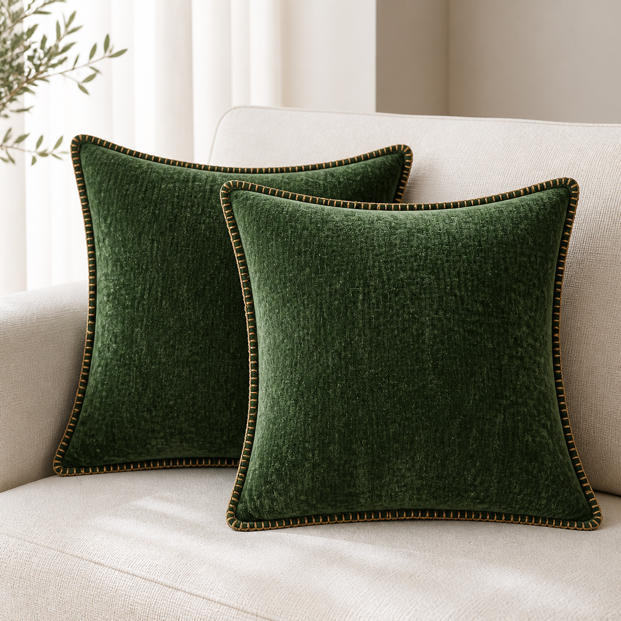 Cozy Haven Gold-Trim Velvet Pillow Covers - 2-Pack - 18 x 18 in (45 x 45 cm) / Dark Green - 2 Pack