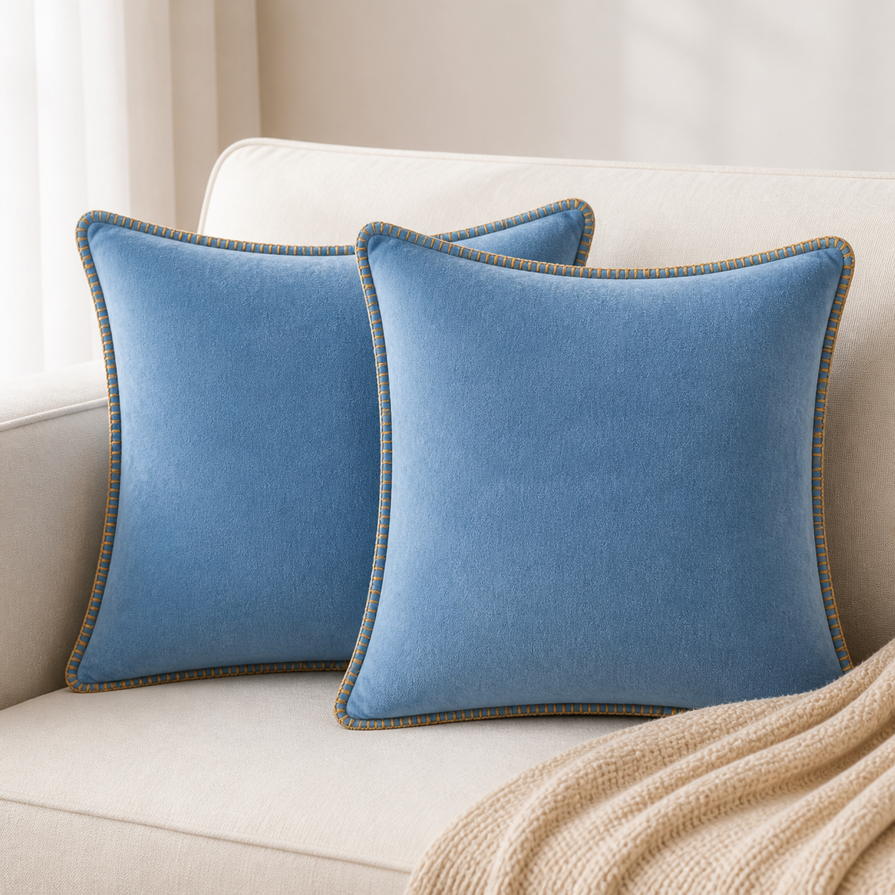 Cozy Haven Gold-Trim Velvet Pillow Covers - 2-Pack - 18 x 18 in (45 x 45 cm) / Blue - 2 Pack