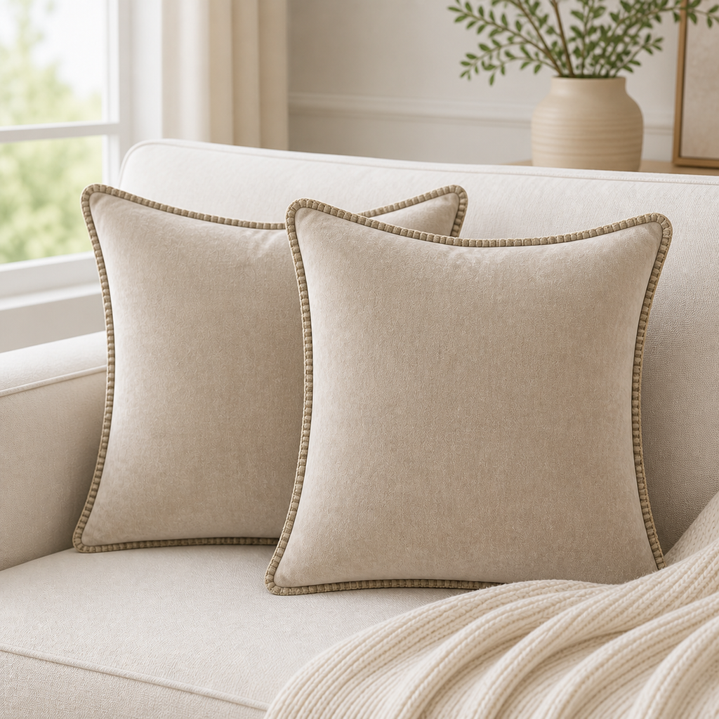 Cozy Haven Gold-Trim Velvet Pillow Covers - 2-Pack - 18 x 18 in (45 x 45 cm) / Beige - 2 Pack