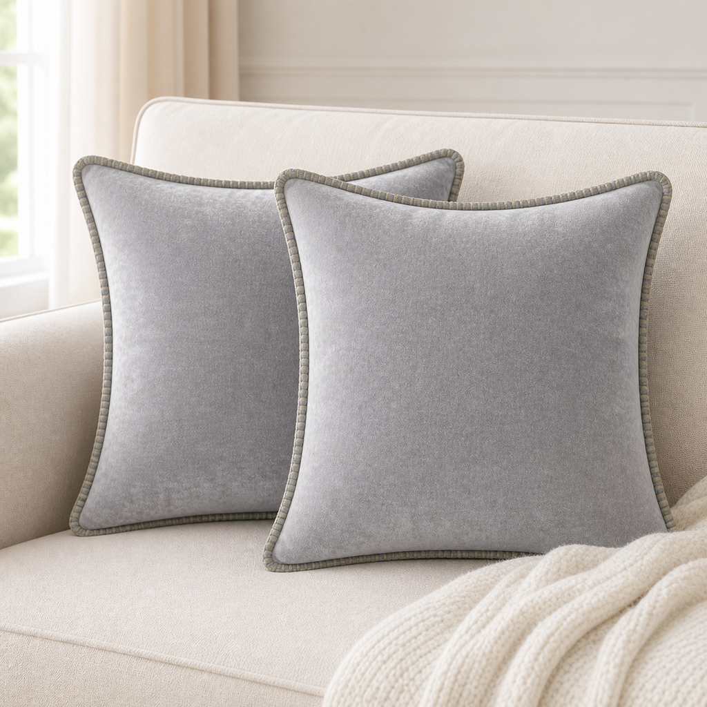 Cozy Haven Gold-Trim Velvet Pillow Covers - 2-Pack - 18 x 18 in (45 x 45 cm) / Light Gray - 2 Pack