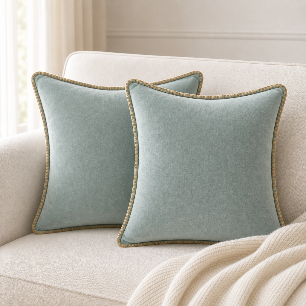 Cozy Haven Gold-Trim Velvet Pillow Covers - 2-Pack - 18 x 18 in (45 x 45 cm) / Mint Green - 2 Pack