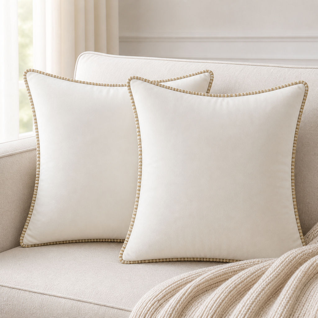 Cozy Haven Gold-Trim Velvet Pillow Covers - 2-Pack - 20 x 20 in (50 x 50 cm) / Cream White - 2 Pack